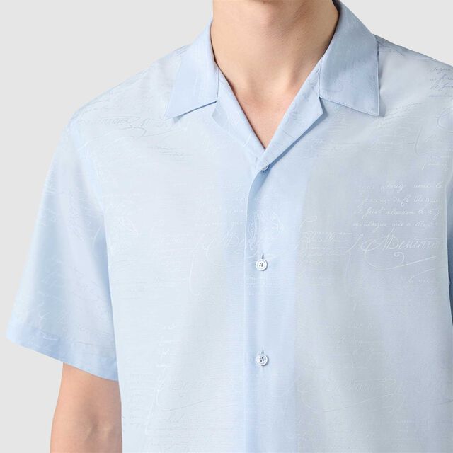 Chemise À Manches Courtes En Coton Et Soie Avec Imprimé, SKY BLUE, hi-res 5