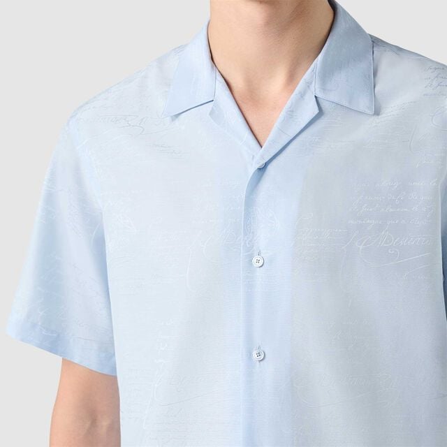 棉质真丝Scritto图纹短袖衬衫, SKY BLUE, hi-res 5
