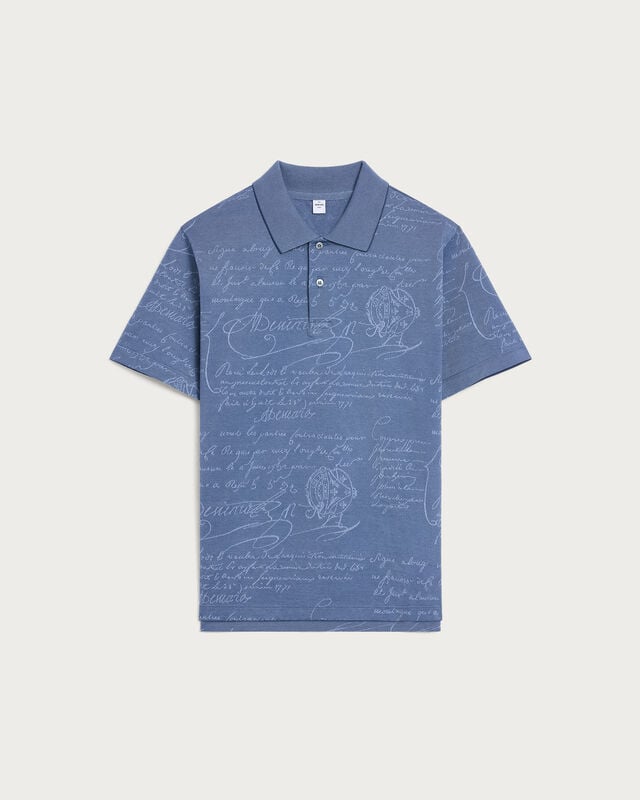 Scritto Pattern Piqu&eacute; Polo, Nile Blue, hi-res