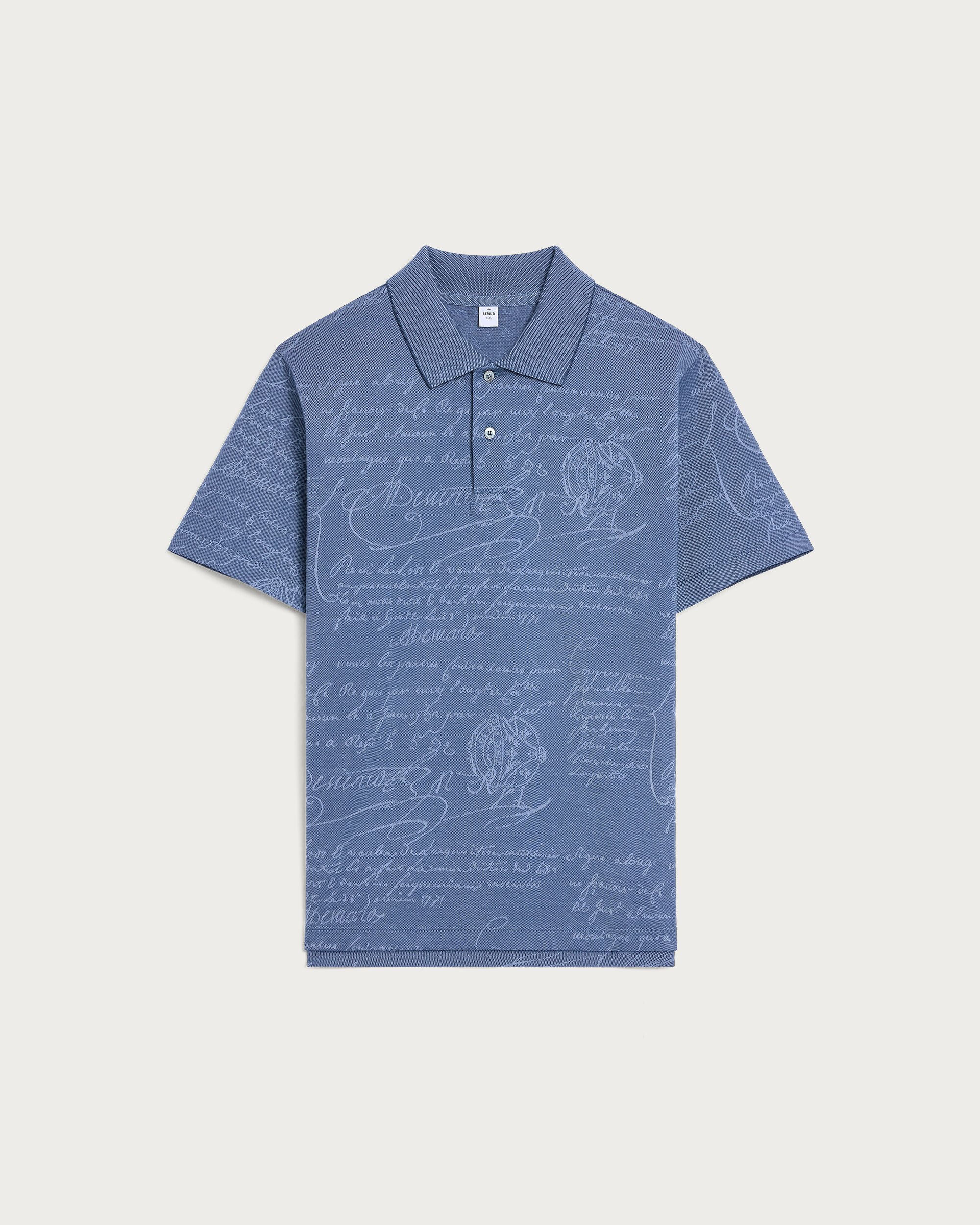 Polo en piqu&eacute; Motif Scritto, Nile Blue, hi-res