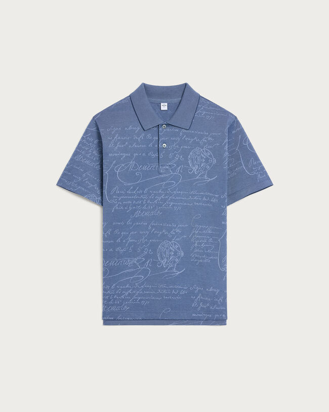 Polo en piqu&eacute; Motif Scritto, Nile Blue, hi-res