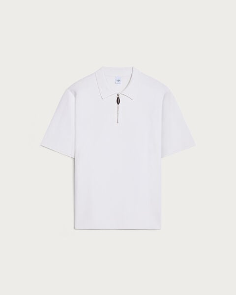 Polo with Leather Zip-puller, Off White, hi-res