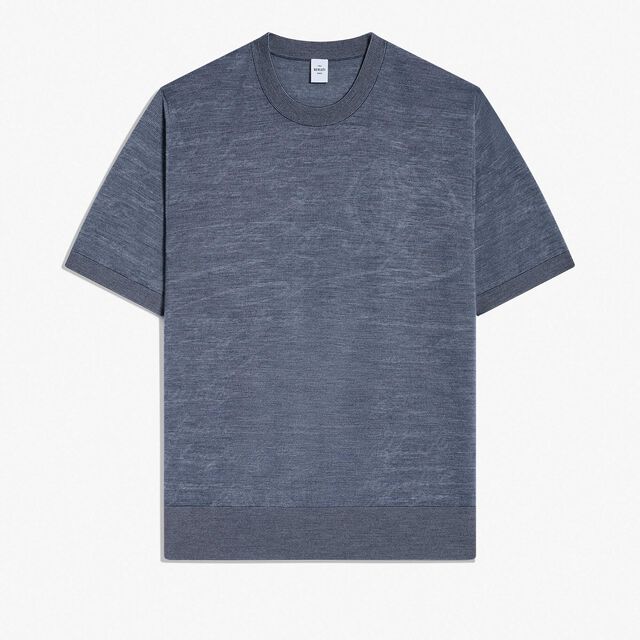 Light Scritto Wool Short Sleeves Crewneck, DUSTY BLUE, hi-res 1