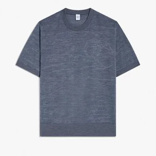 Light Scritto Wool Short Sleeves Crewneck, DUSTY BLUE, hi-res