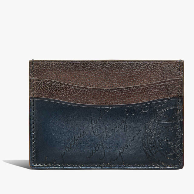 Bambou Scritto Leather Card Holder, SOFT BROWN + MIDNIGHT BLUE, hi-res 1