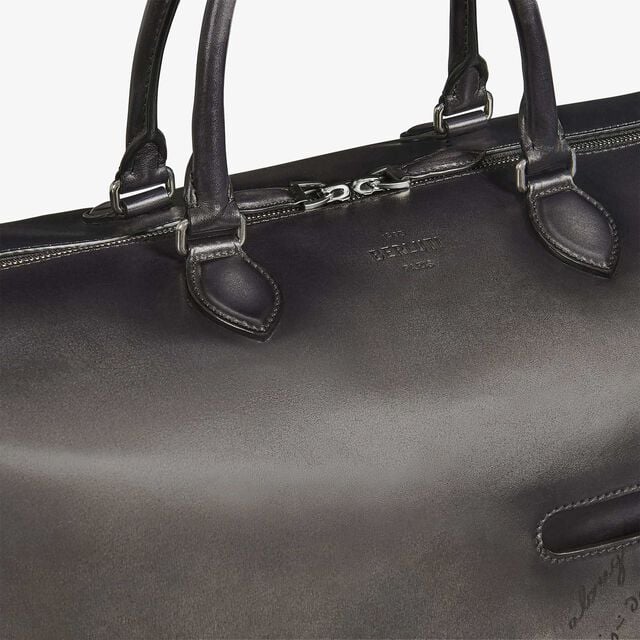 Toujours Soft Zipped Bag Scritto Leather Travel Bag, NERO GRIGIO, hi-res 7