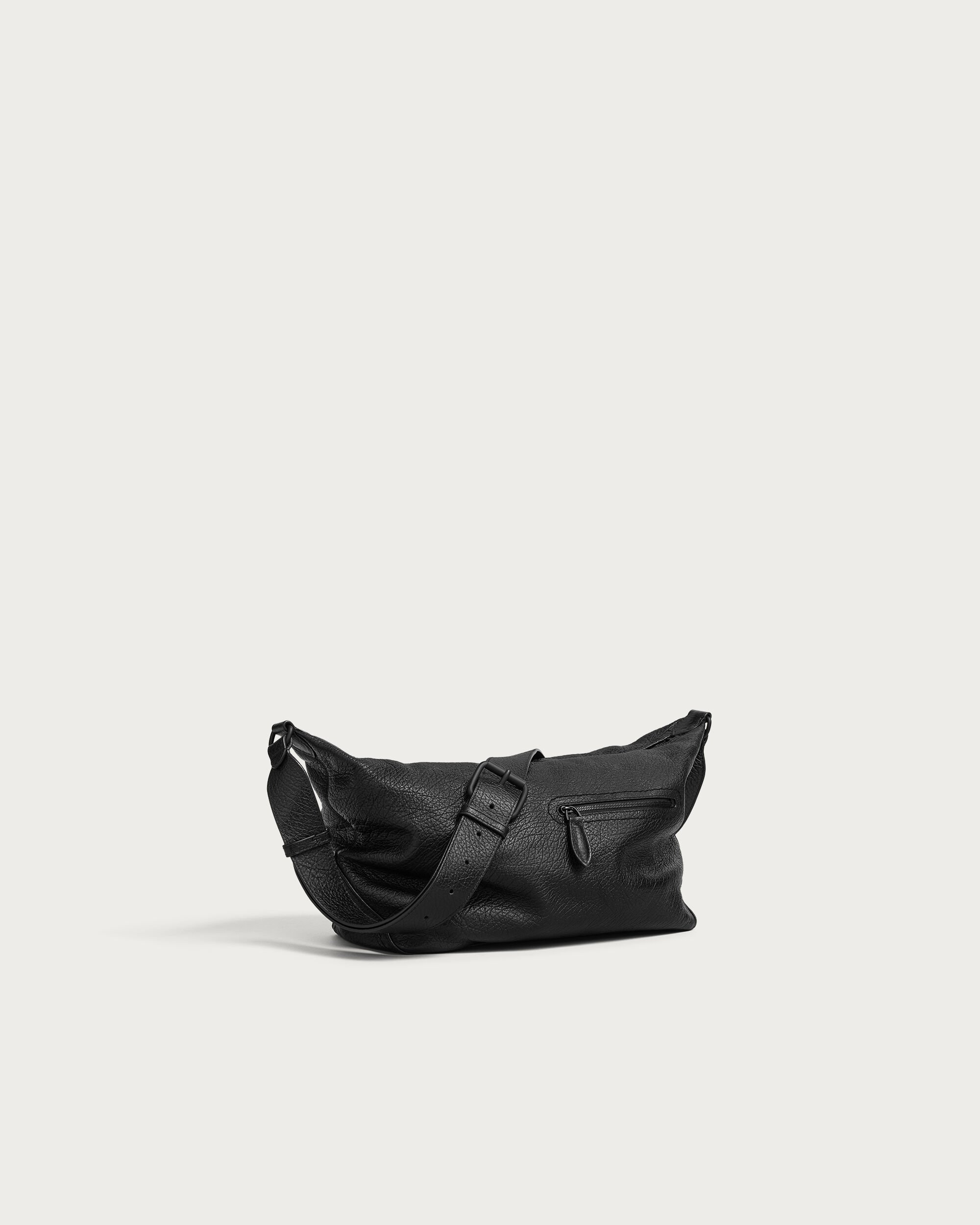 Toujours Soft Zipped Hobo Messenger, Deep Black, hi-res