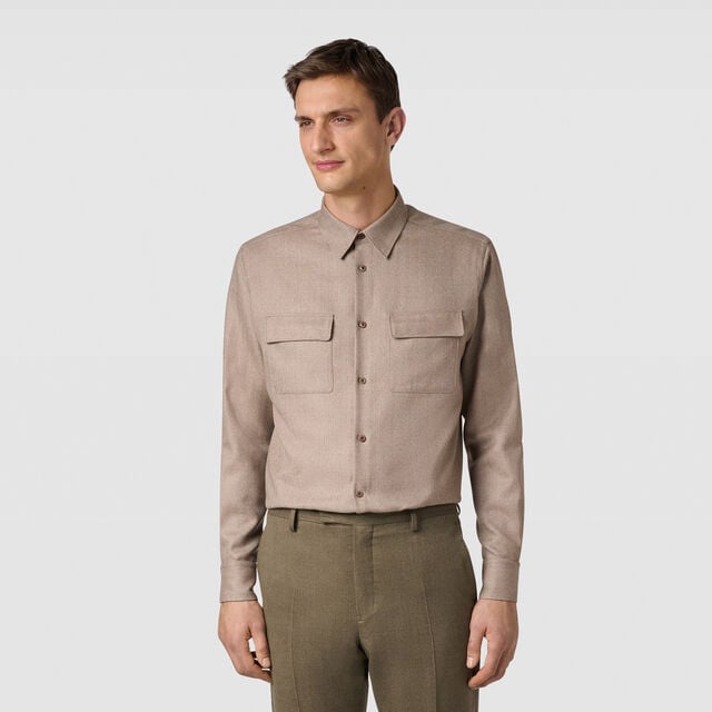 Herringbone Casual Shirt, LIGHT TAUPE, hi-res 2