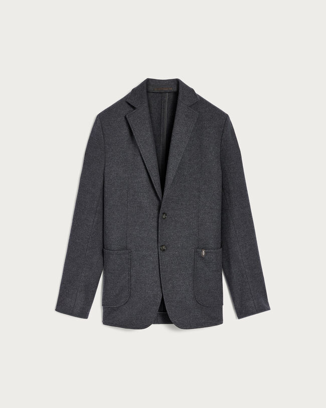 Jersey Jacket with Leather Details, Dark Grey Melange, hi-res