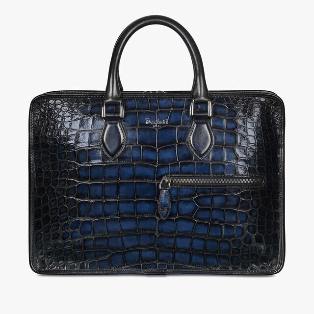 Cartable Un Jour Mini En Cuir d'Alligator, NERO BLU, hi-res 1