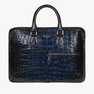 Cartable Un Jour Mini En Cuir d'Alligator, NERO BLU, hi-res