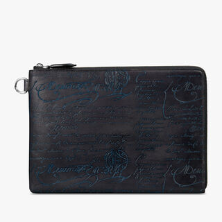 Nino GM Scritto Leather Clutch, NERO GRIGIO + SAPHYR, hi-res