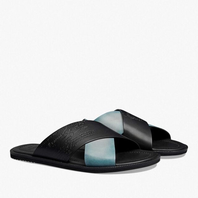 Sifnos Scritto Leather Sandal, BLACK+STONE DENIM, hi-res 2