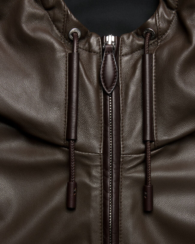 Blouson &agrave; Capuche en Cuir Fly Ultral&eacute;ger, Brown Taupe, hi-res