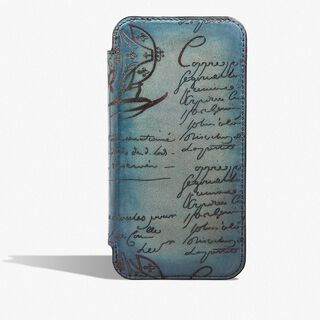 Scritto图纹皮革iPhone 15 Pro Folio手机壳, STONE DENIM, hi-res