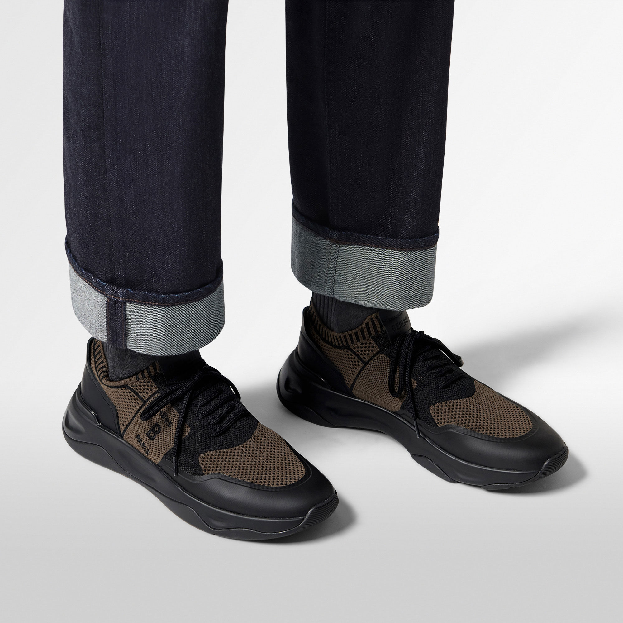 Shadow Rubber Coated Knit And Calf Leather Sneaker | Berluti DE