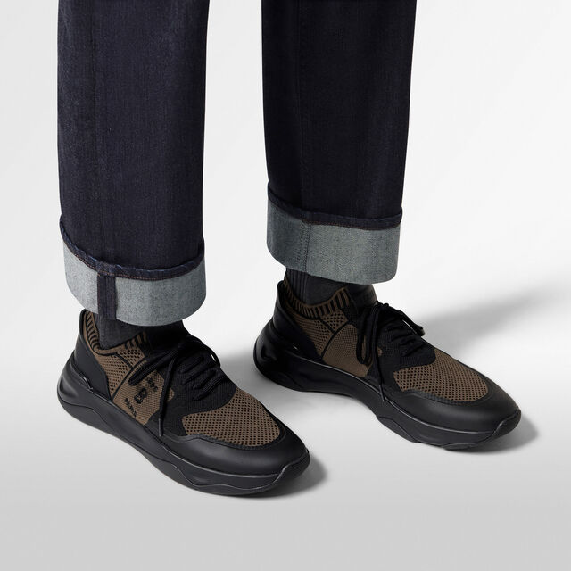 Sneaker Shadow En Maille Et Cuir De Veau Film Gomme, BROWN/BLACK, hi-res 8