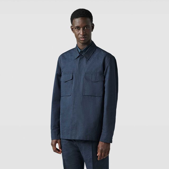 Cotton Scritto Workwear Overshirt, COLD NIGHT BLUE, hi-res 2