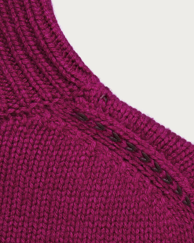 Leather Braiding Turtleneck, Purple Fushia, hi-res