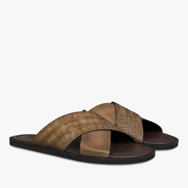 Sifnos Alligator And Leather Sandal, OLIVE, hi-res 2