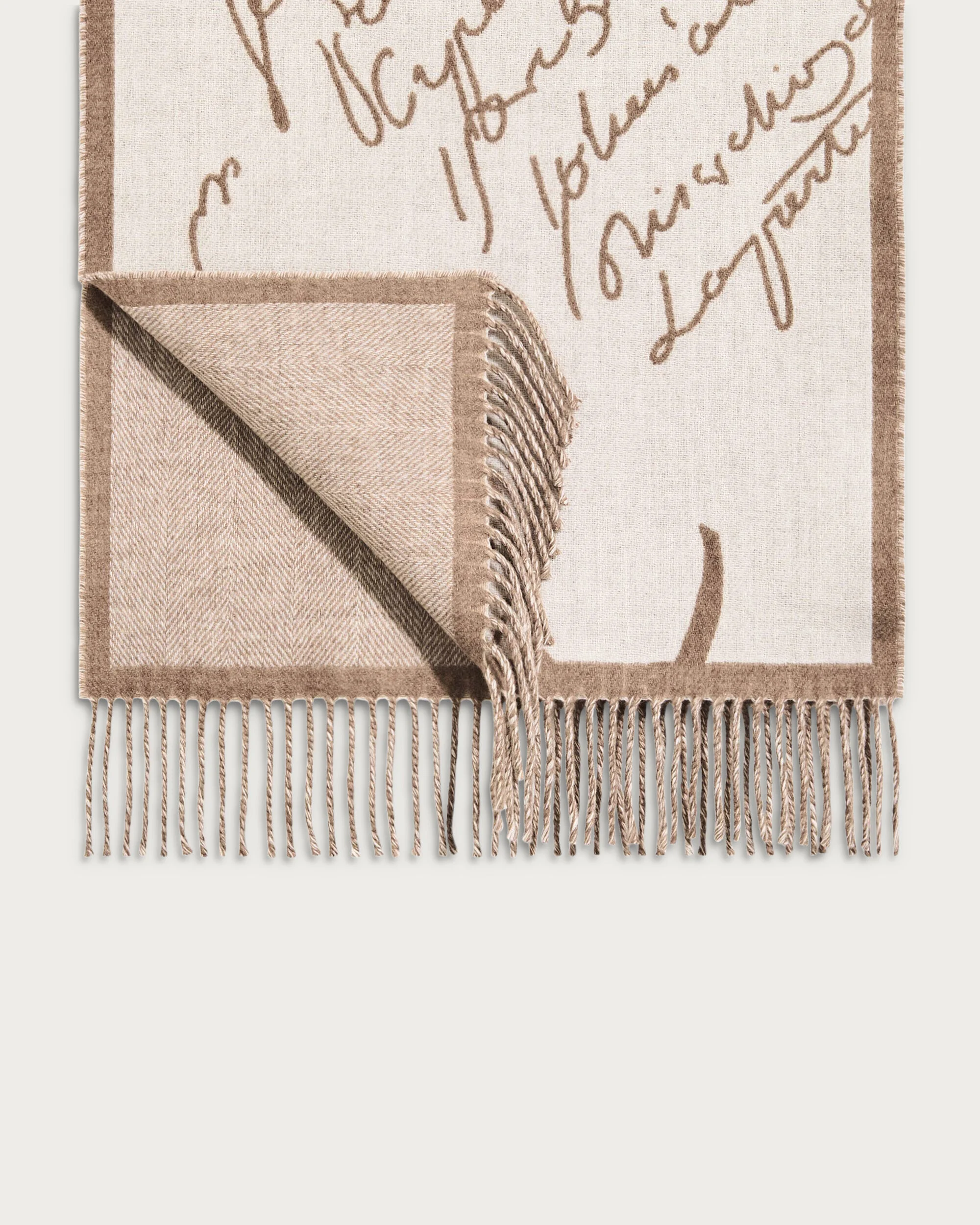 人字纹与Scritto图纹双面围巾, Tender Beige, hi-res