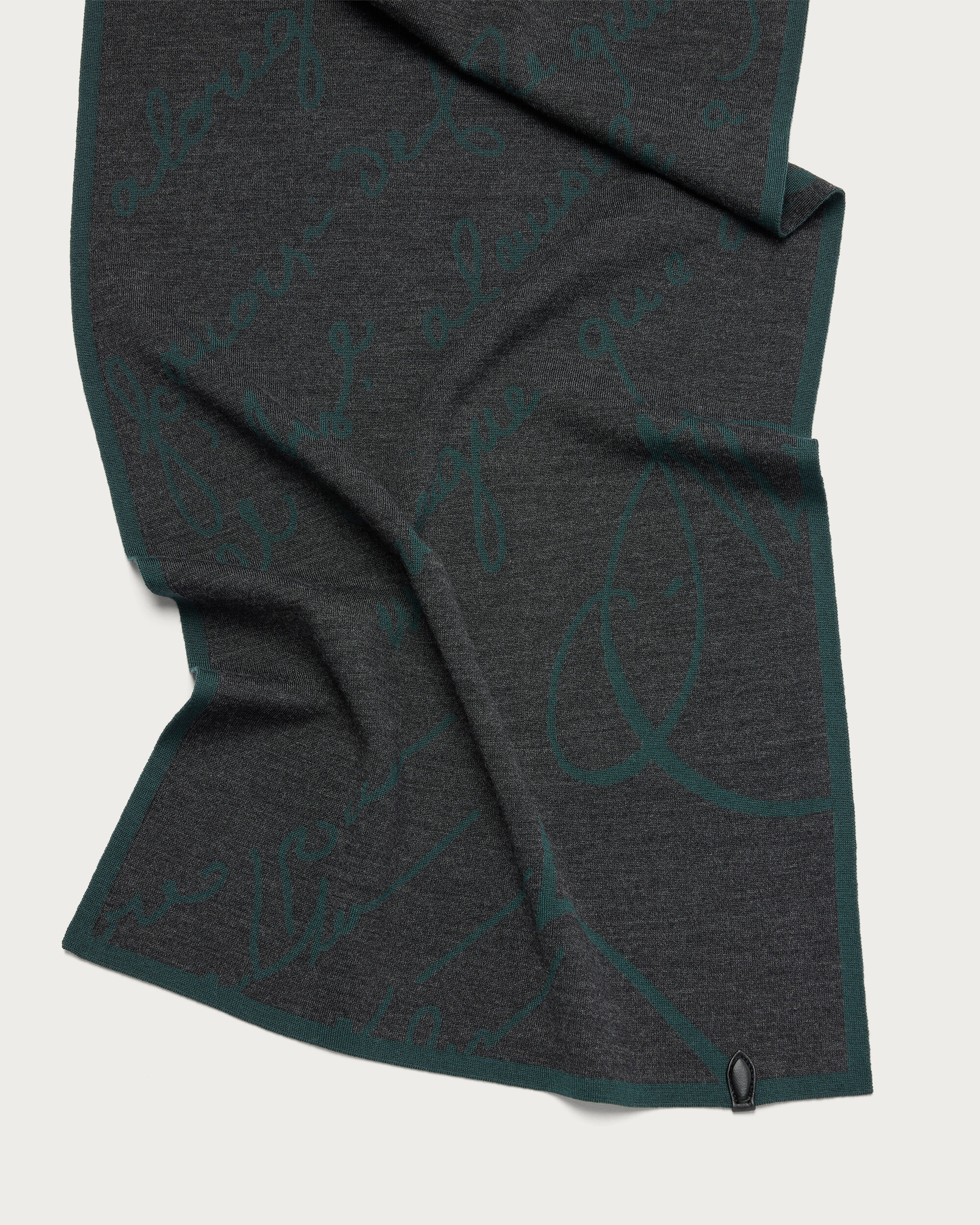 Double Face Scritto Pattern Knitted Scarf, Dark Grey Melange, Image 1