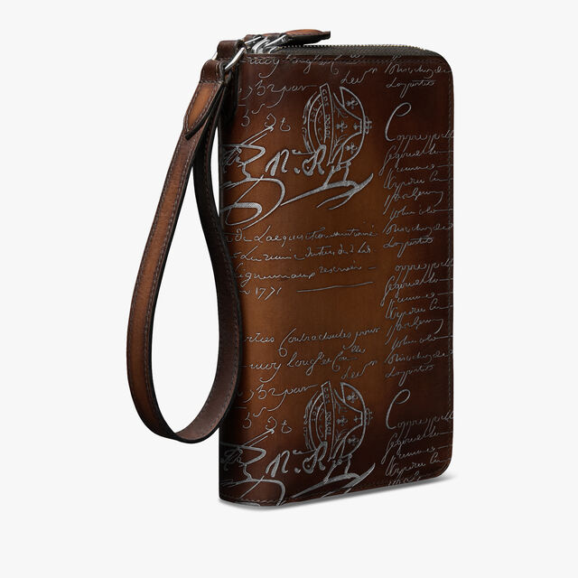 Tali Scritto Leather Long Zipped Wallet, CACAO INTENSO + SILVER, hi-res 3