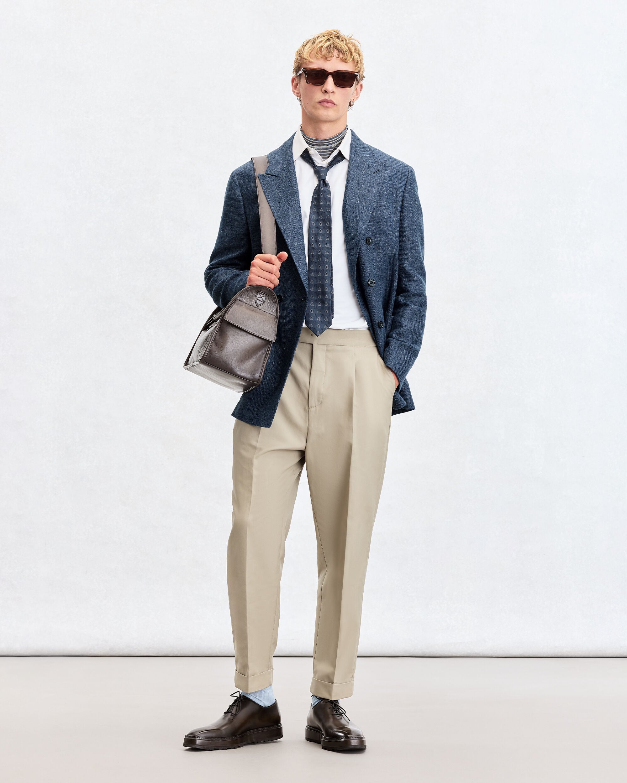 Relaxed Trousers with Leather Detail, Salvia, hi-res