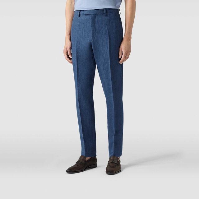 Classic Linen Slim Pants, BLEU DE SMALT, hi-res 3