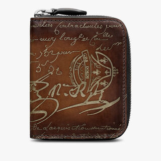 Wapa Scritto Leather Coin Purse, CACAO INTENSO + GOLD, hi-res