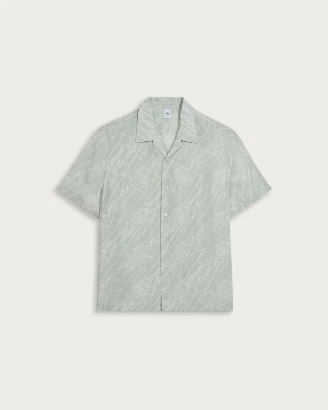 Scritto Pattern Short-Sleeves Shirt, Celadon Scritto, hi-res