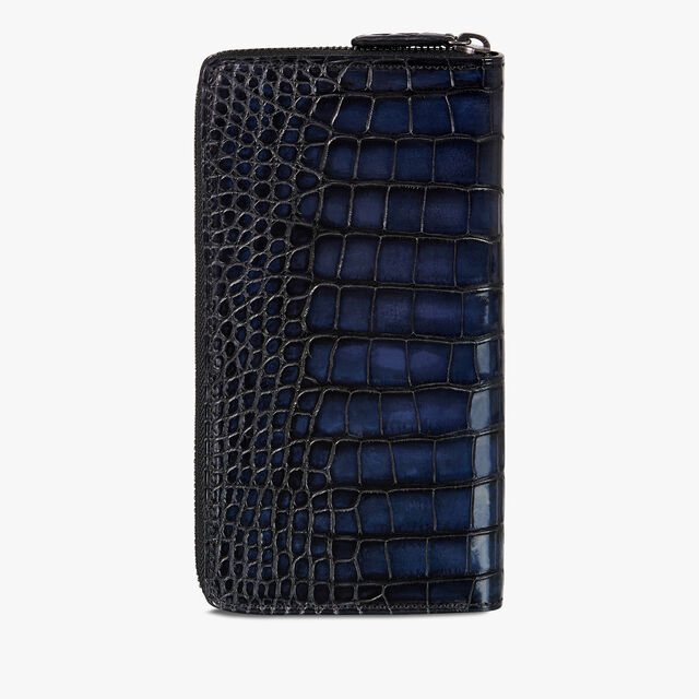 Itauba Alligator Leather Long Zipped Wallet, NERO BLU, hi-res 2