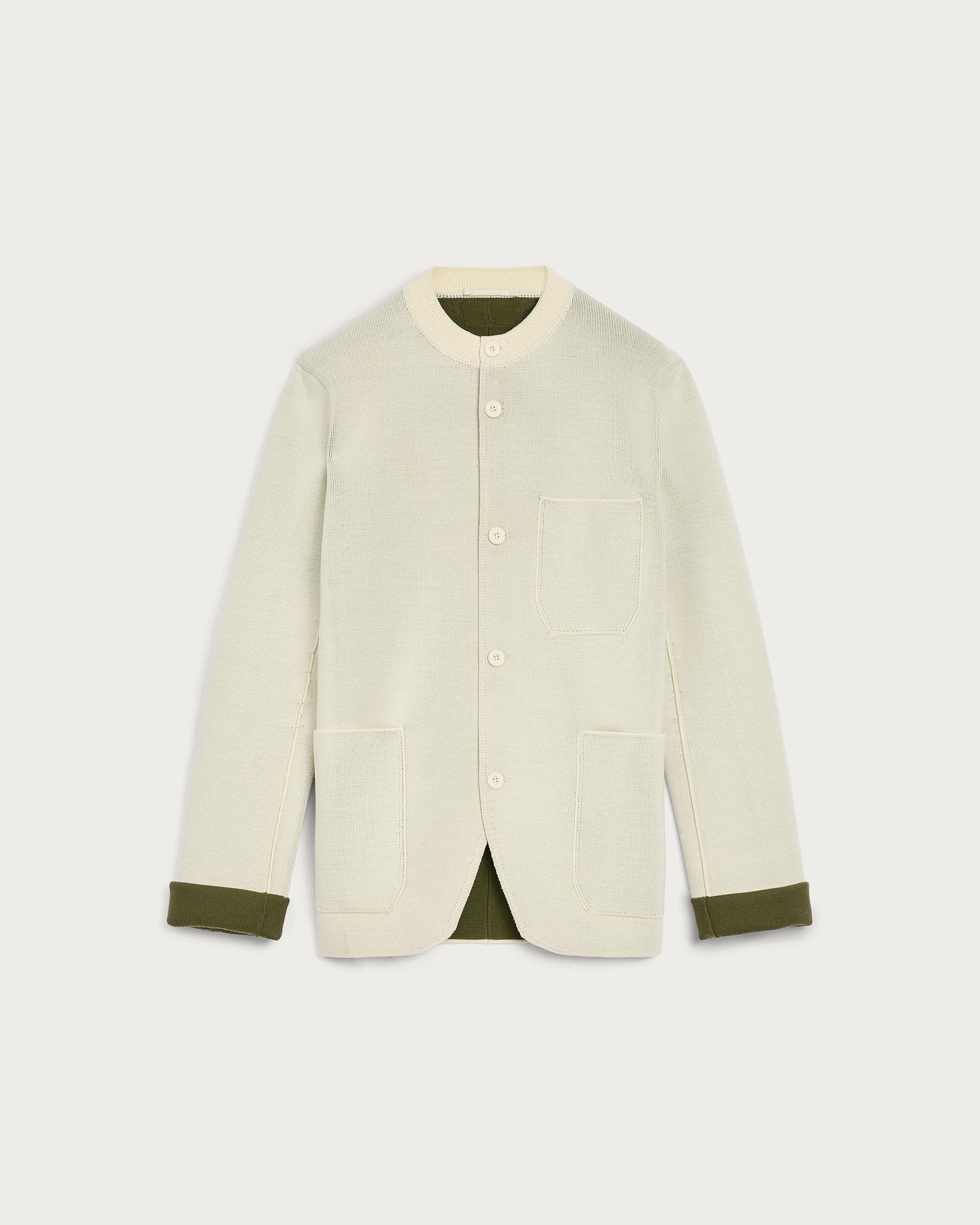 Bicolor Knitted Foresti&egrave;re with Leather Details, Ecru & Kaki, hi-res