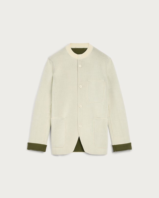 Bicolor Knitted Foresti&egrave;re with Leather Details, Ecru & Kaki, hi-res