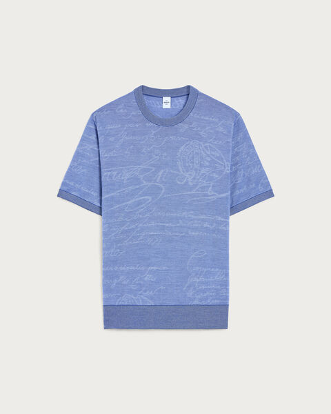 Light Scritto Pattern Short-Sleeves Crewneck, Helvetia Blue, hi-res