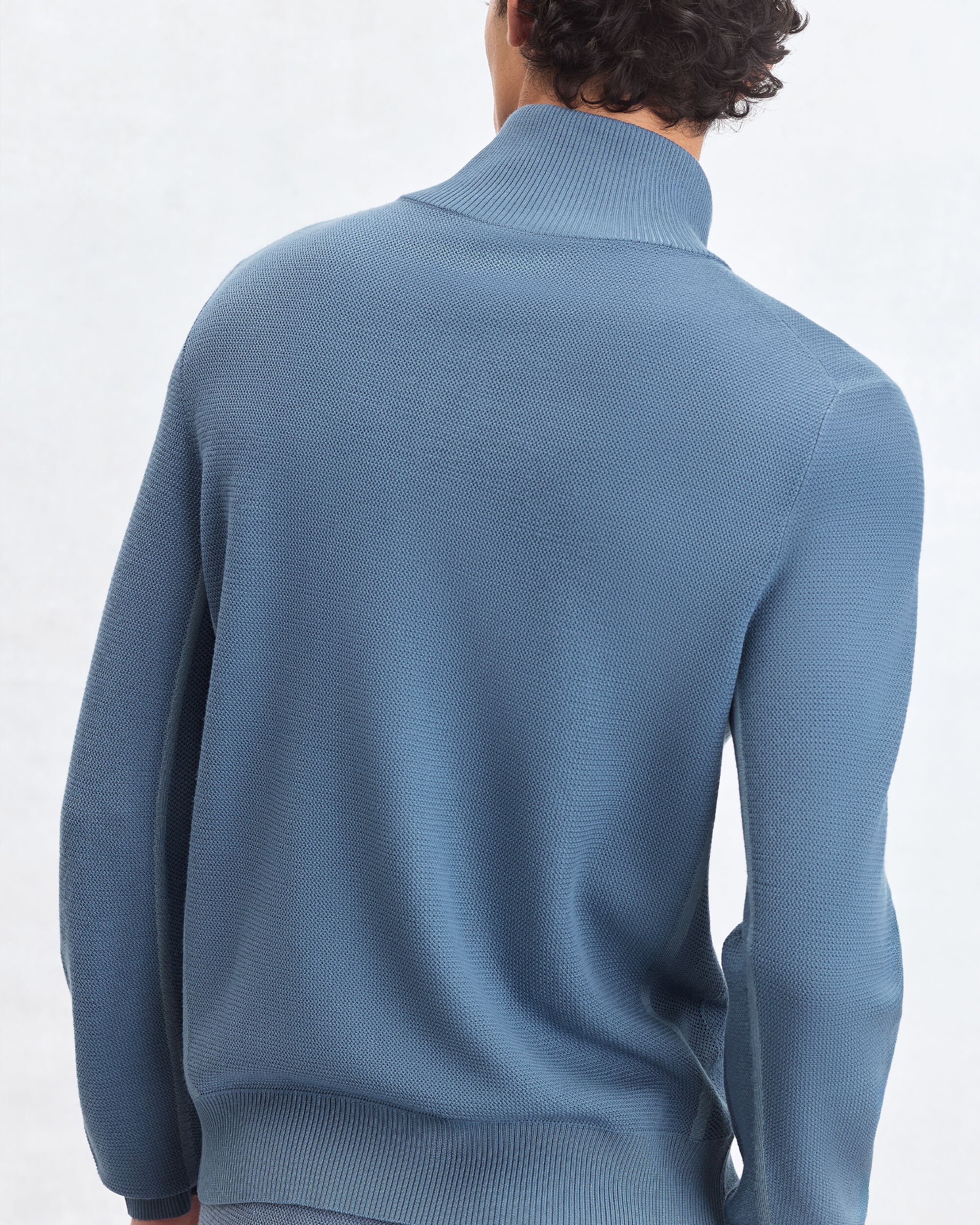 Shadow Half-Zip with Leather Details, Dark Woad, hi-res