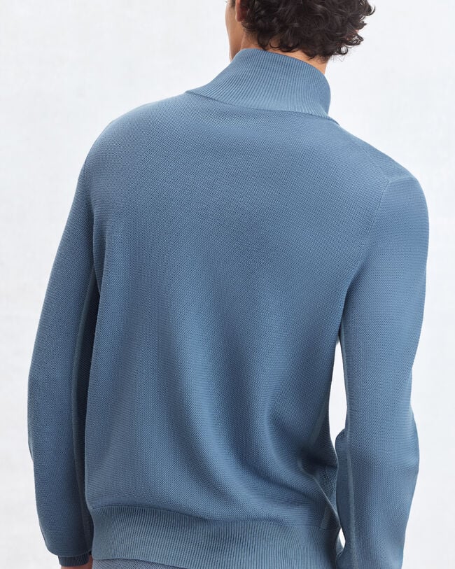 Shadow Half-Zip with Leather Details, Dark Woad, hi-res