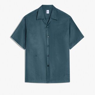 Cotton Silk Scritto Short Sleeves Shirt, NERO BLUE, hi-res