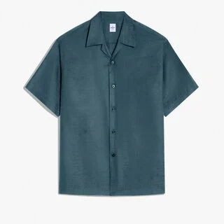 Chemise À Manches Courtes En Coton Et Soie Avec Imprimé, NERO BLUE, hi-res