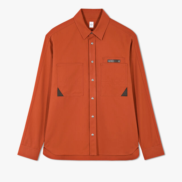 Cotton Overshirt With Leather Details, ORANGE RUST, hi-res 1