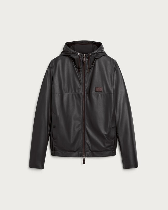Ultralight Fly Leather Hooded Blouson, Noir, hi-res