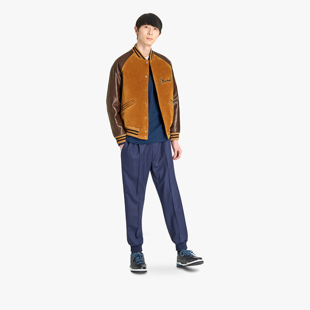 Veste Varsity En Veau Velours, CARAMEL, hi-res 4