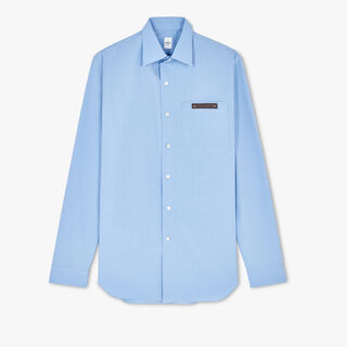 Cotton Poplin Alessandro Shirt With Leather Detail, SOFT BLUE, hi-res