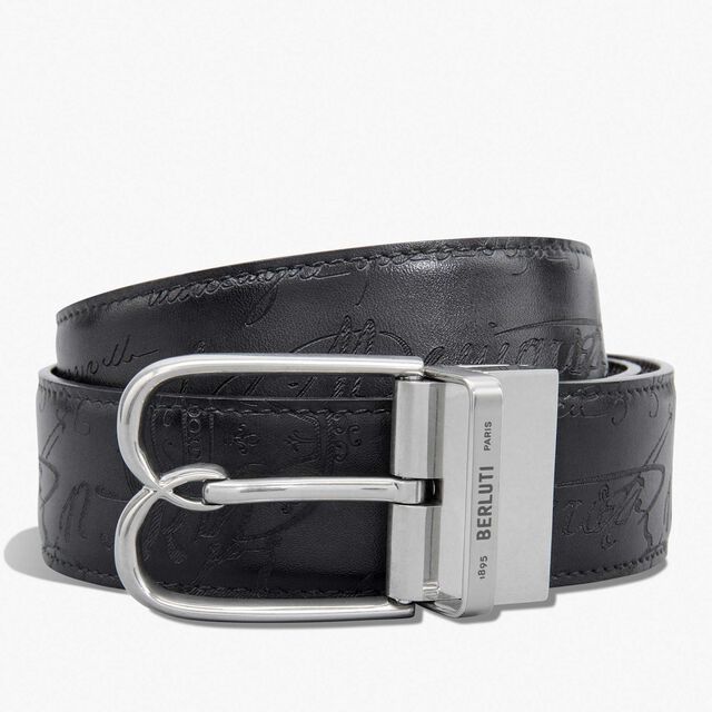 B Volute Scritto Leather 35Mm Reversible Belt, BRICK + NERO GRIGIO, hi-res 1