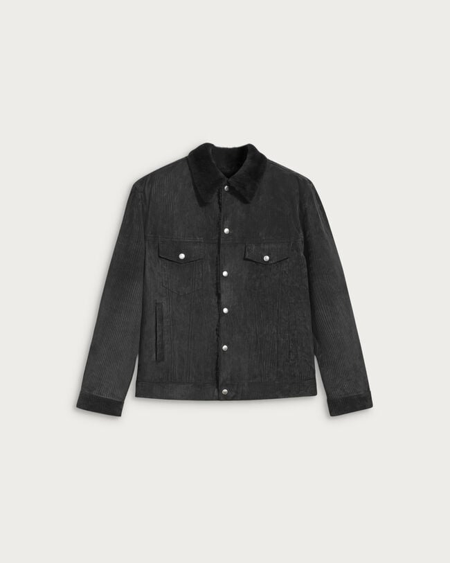 コーデュロイ デニムジャケット、内側にシアリング, Anthracite, hi-res