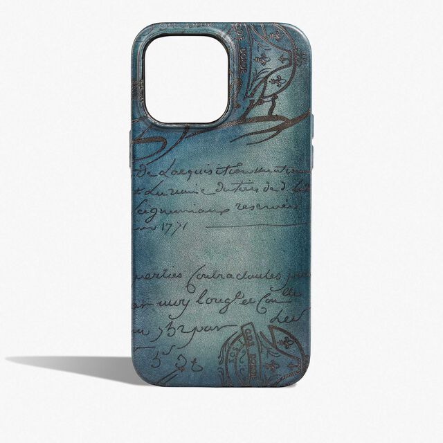 Scritto Leather iPhone 15 Pro Max Case, STONE DENIM, hi-res 1