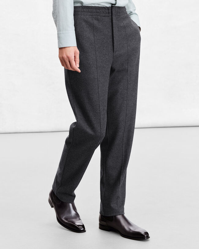 Jersey Pants with Leather Detail, Dark Grey Melange, hi-res
