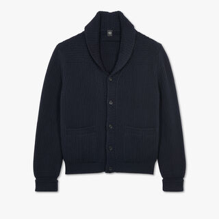 Textured Wool Cardigan With Leather Detail