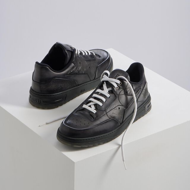 Sneaker Playoff En Cuir Scritto, FULL BLACK, hi-res 7