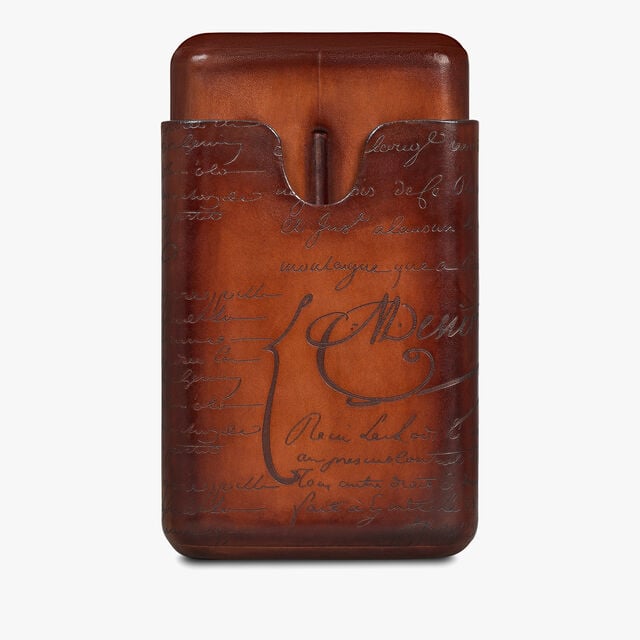 Étui Quatre Cigares En Cuir Scritto, CACAO INTENSO, hi-res 2